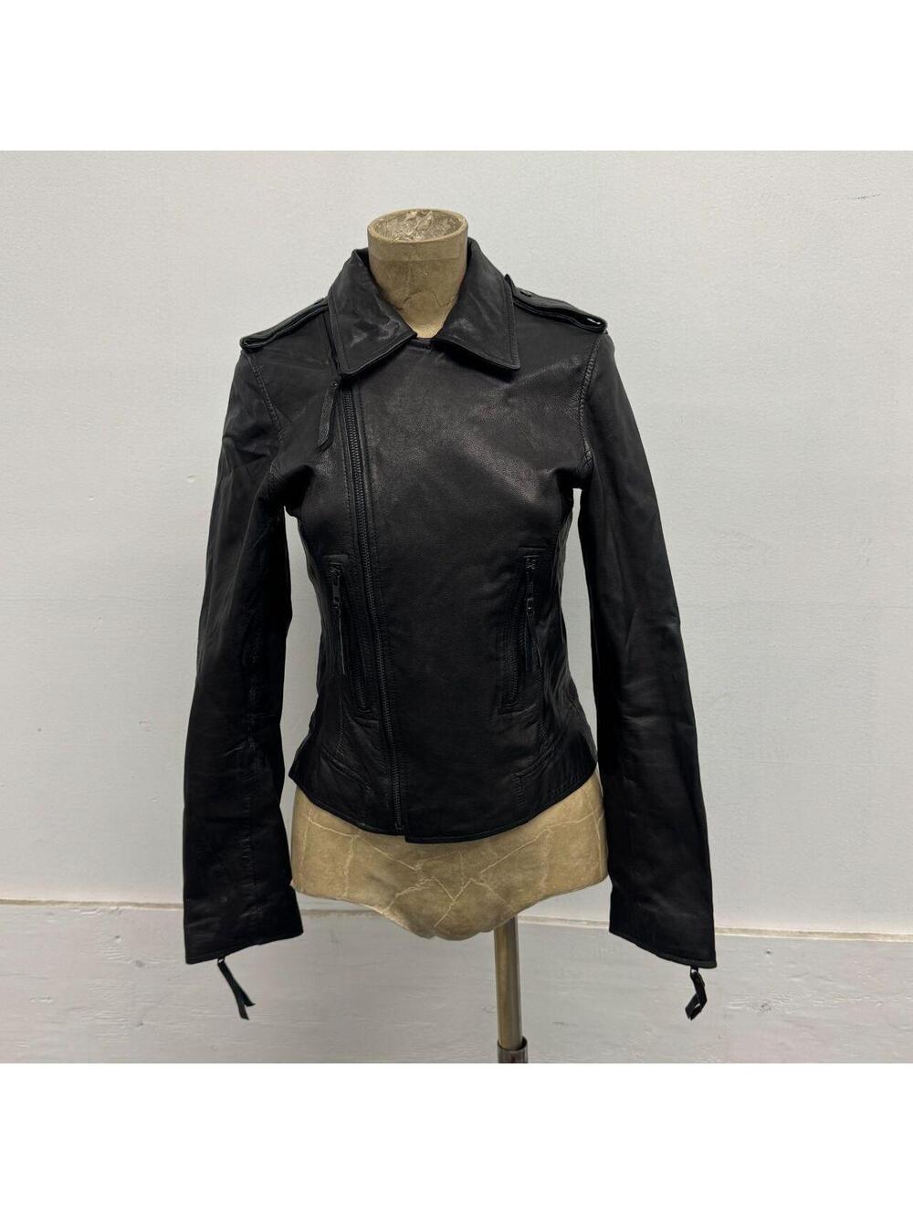 Vintage Black Y2K Fitted Gunmetal Moto Leather Jacket